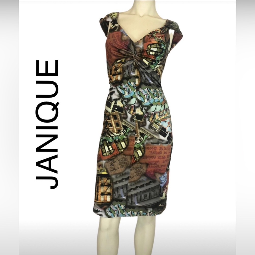 Janique Vneck Graffiti Print Dress
